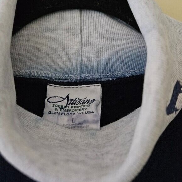 Artisans Top Womens L Navy USA Made XMas Embroidery Print Turtleneck LS FLAW VTG - Picture 3 of 15